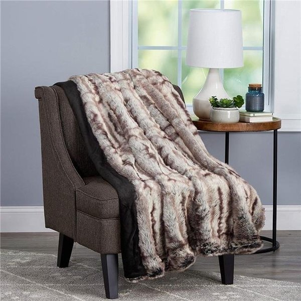Bedford Home Bedford Home 66A-35011 Throw Luxurious Soft Hypoallergenic Premium Chinchilla Fur Blanket with Faux Mink Back & Gift Box; 60 x 70 in. - Striped 66A-35011